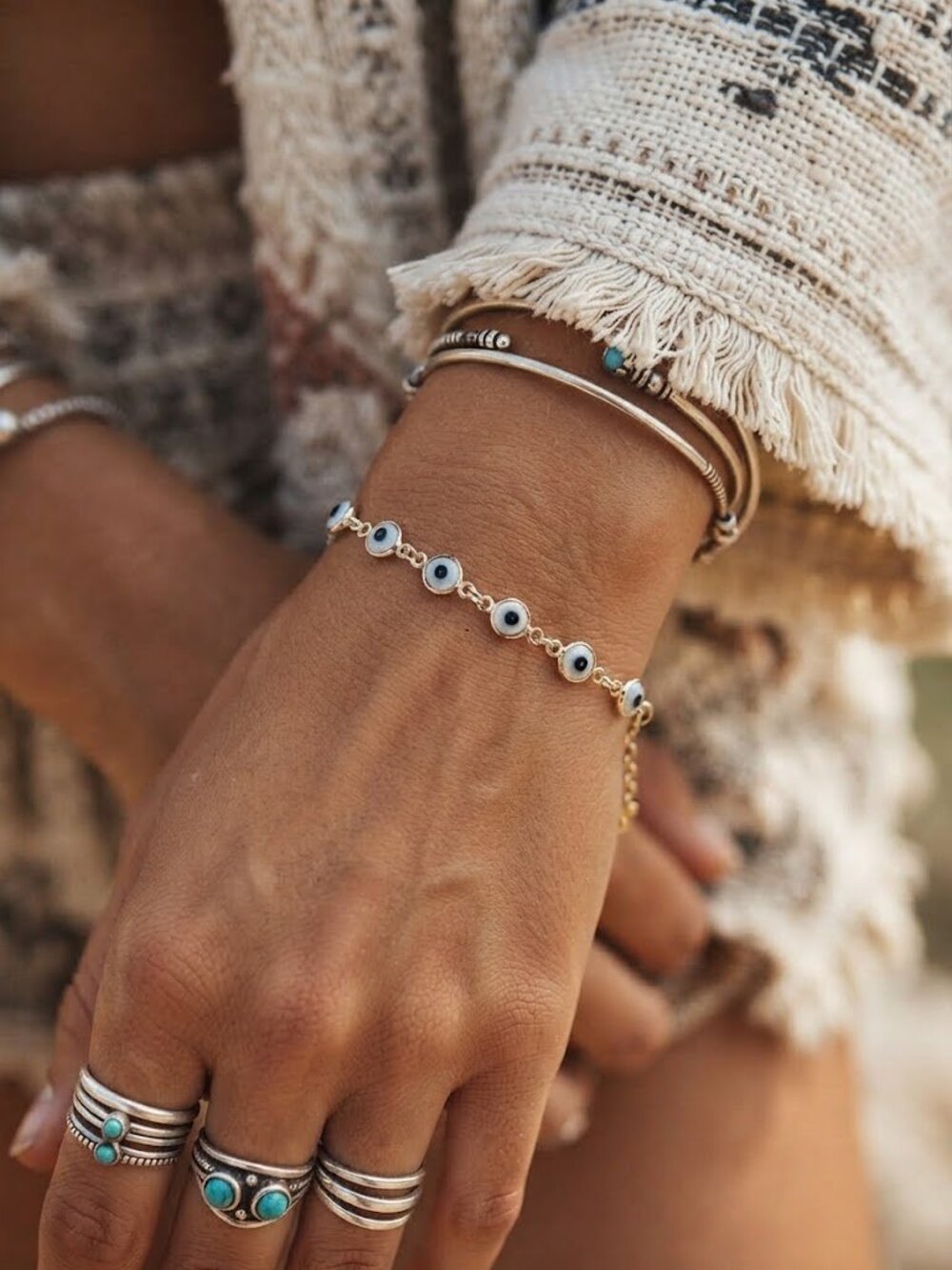 Gold-Tone Blue & White Evil Eye Bracelet
